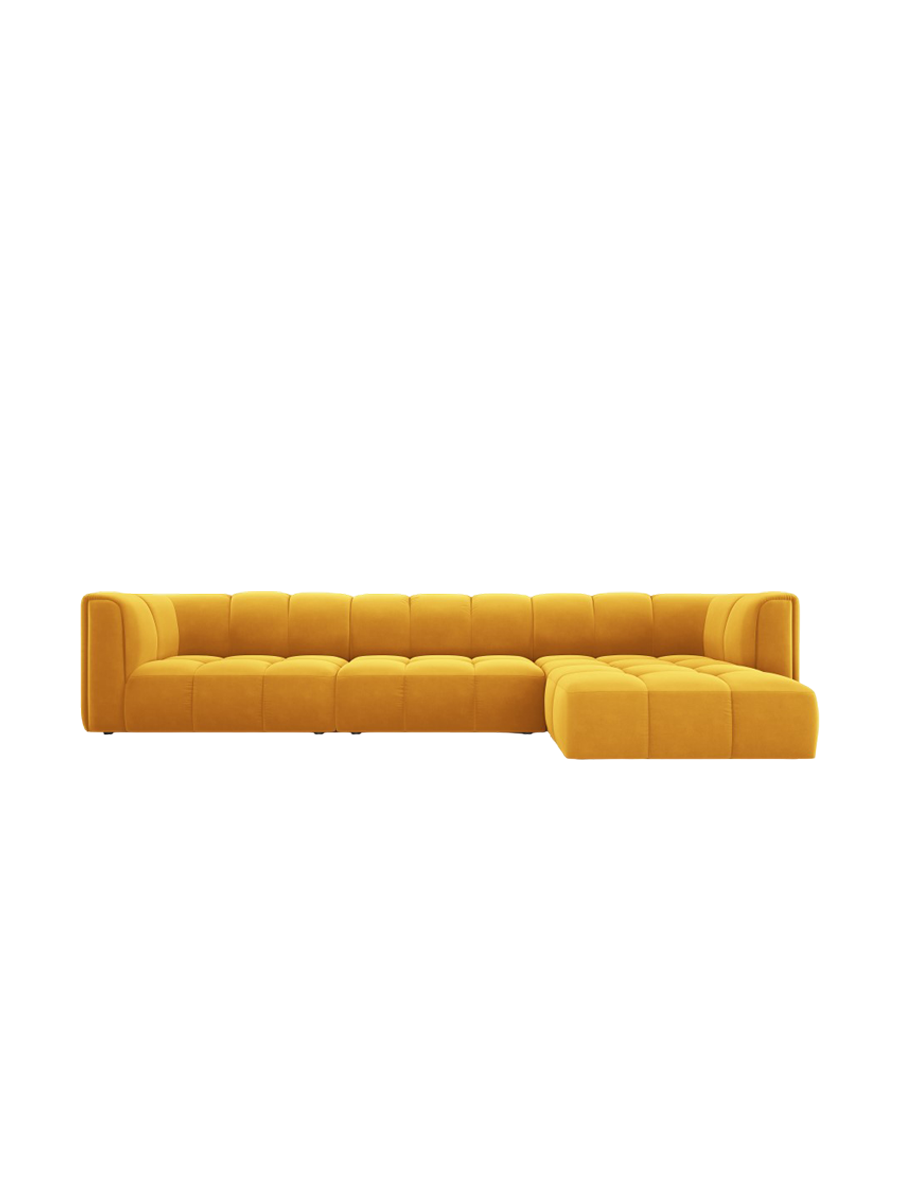 
5-Sitzer Design Ecksofa "Adams" - Samt Senfgelb / Eckteil rechts