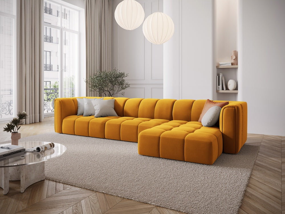 
5-Sitzer Design Ecksofa "Adams" - Samt Senfgelb / Eckteil rechts