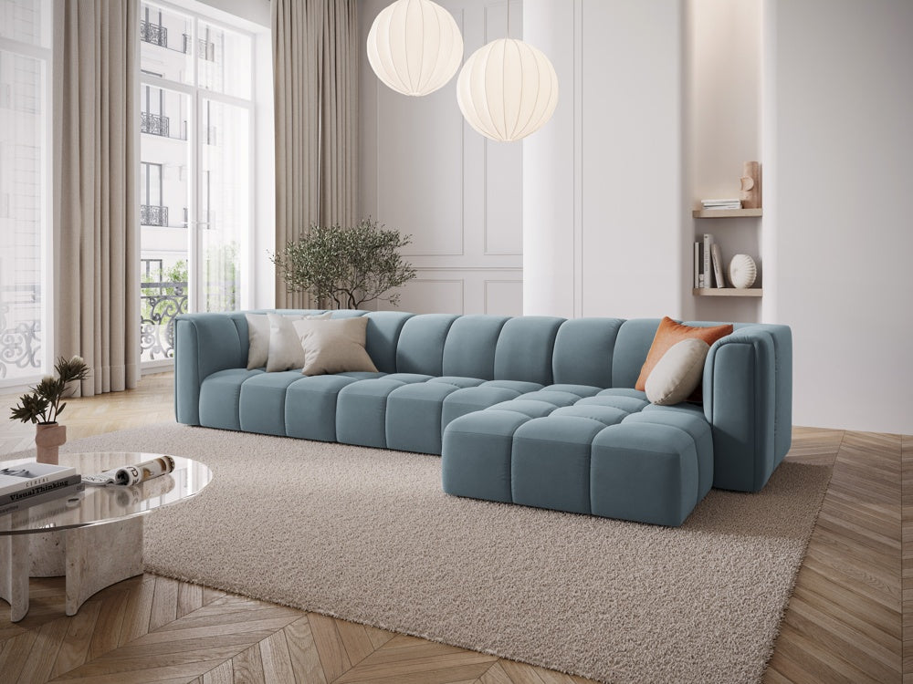 
5-Sitzer Design Ecksofa "Adams" - Samt Hellblau / Eckteil rechts