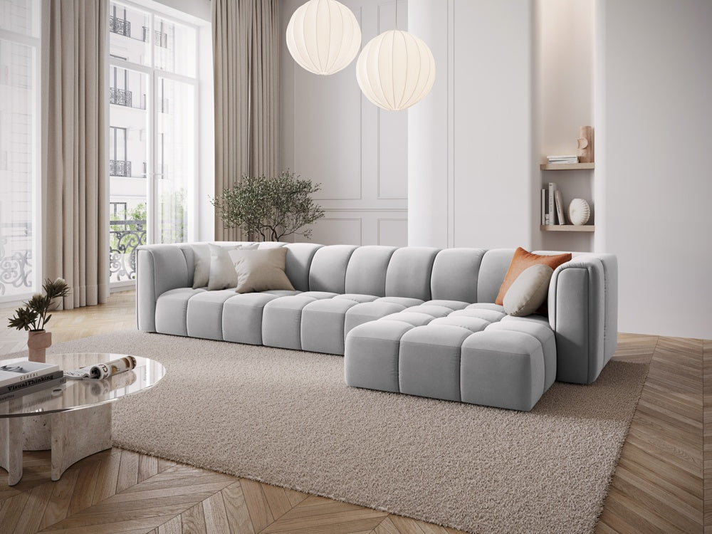 
5-Sitzer Design Ecksofa "Adams" - Samt Silver / Eckteil rechts