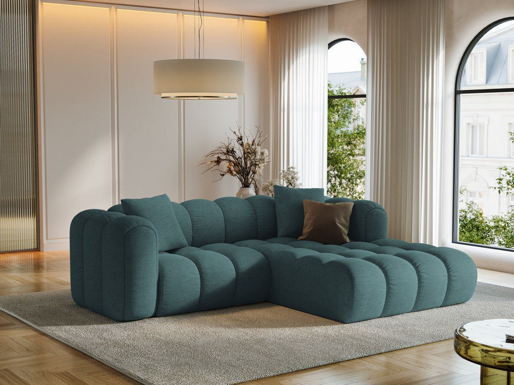 
3-seater designer corner sofa "Arden" - Structural fabric Petrol / Right-hand corner section