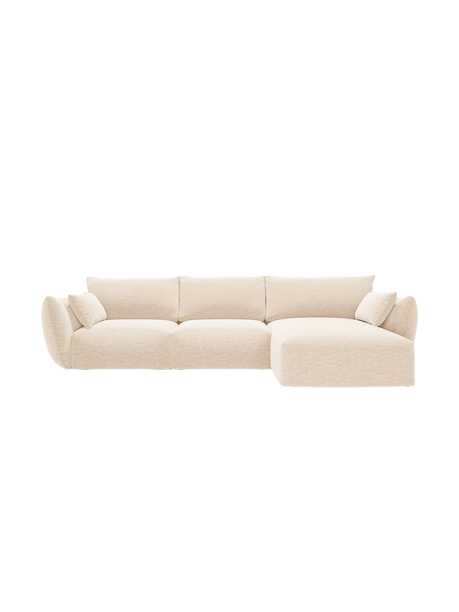 
Canapé d'angle design "Clau" 4 places - Chenille Beige Clair / Pièce d'angle droite
