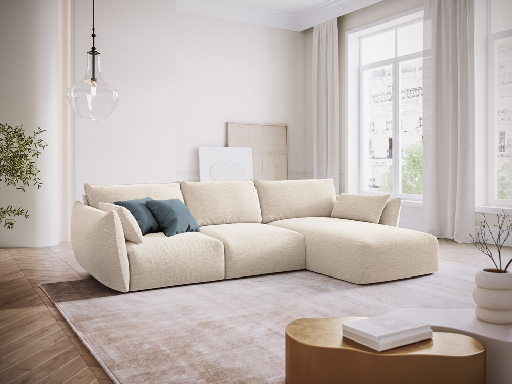 
Canapé d'angle design "Clau" 4 places - Chenille Beige Clair / Pièce d'angle droite