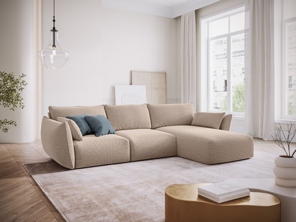 
Canapé d'angle design "Clau" 4 places - Chenille beige / Pièce d'angle droite