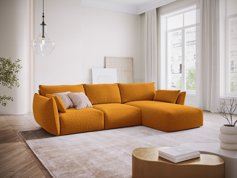 
Canapé d'angle design "Clau" 4 places - Chenille jaune moutarde / Pièce d'angle droite