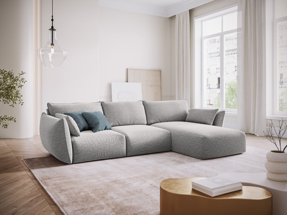 
Canapé d'angle design "Clau" 4 places - Chenille Gris clair / Pièce d'angle droite