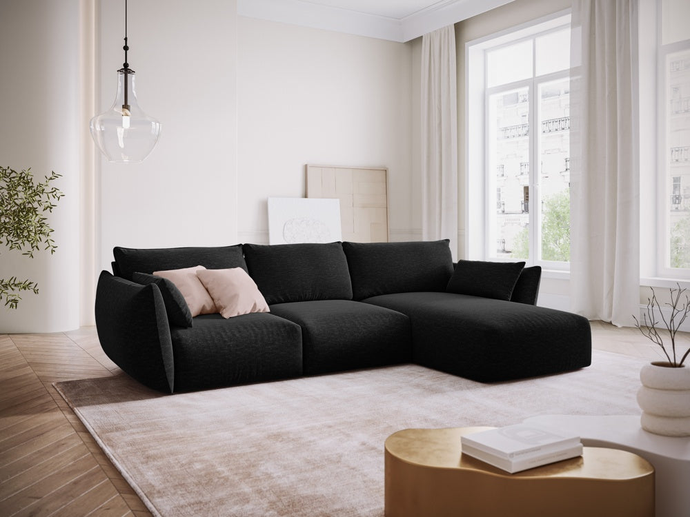 
Canapé d'angle design "Clau" 4 places - Chenille noire / Pièce d'angle droite
