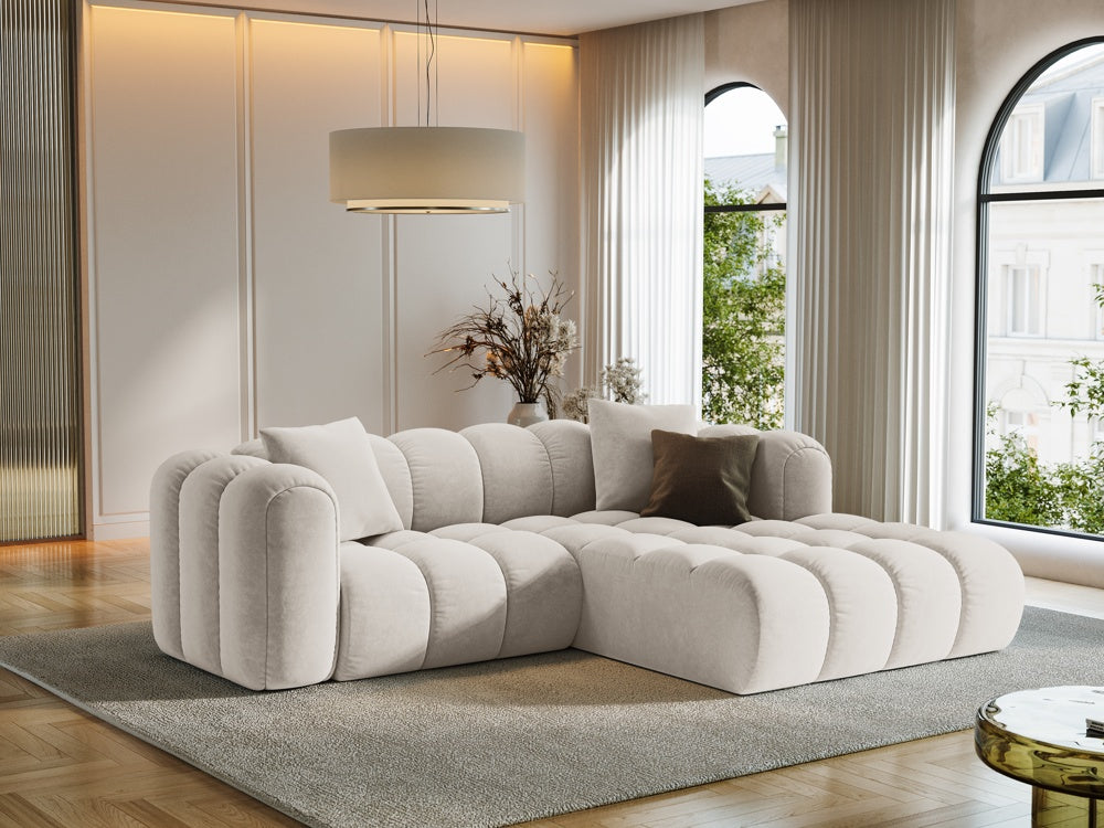 
3-seater designer corner sofa "Arden" - Velvet Ecru / Right-hand corner section