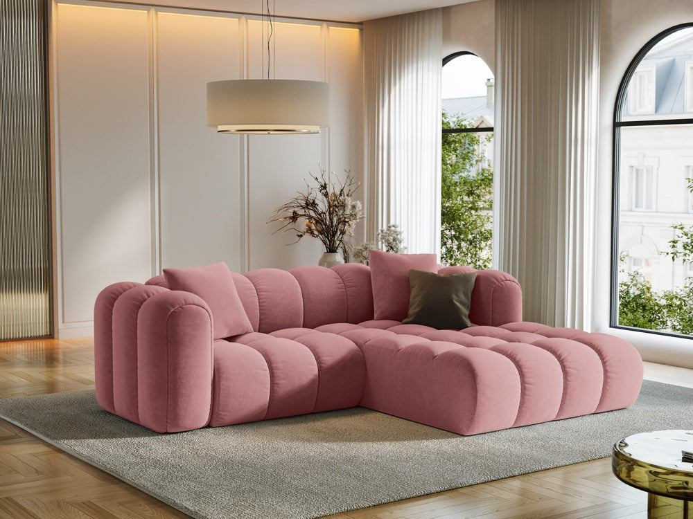 
3-seater designer corner sofa "Arden" - Velvet Flamingo Pink / Right-hand corner section