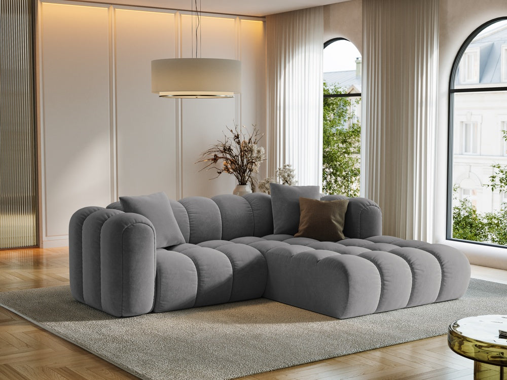 
3-seater designer corner sofa "Arden" - Velvet Grey / Right-hand corner section