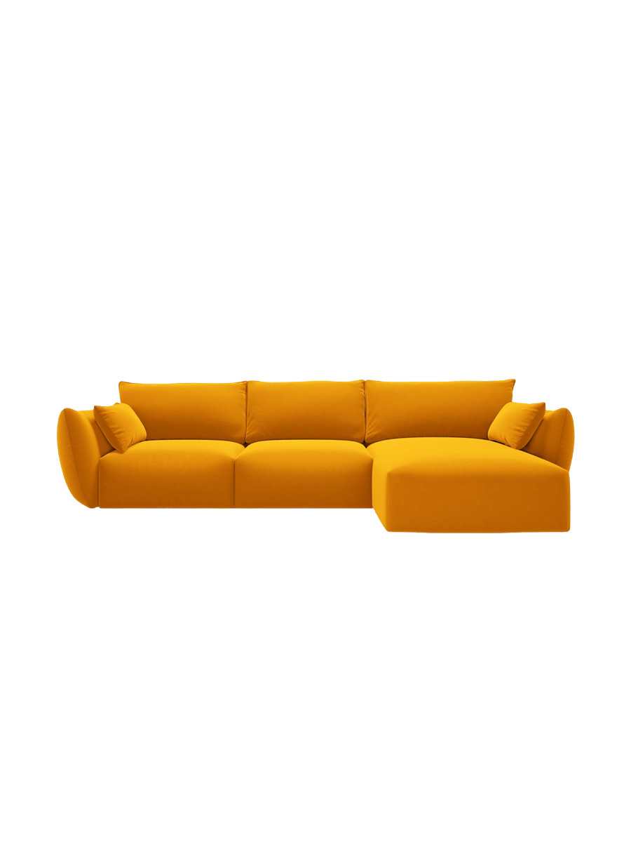 
Canapé d'angle design "Clau" 4 places - Velours moutarde / Pièce d'angle droite