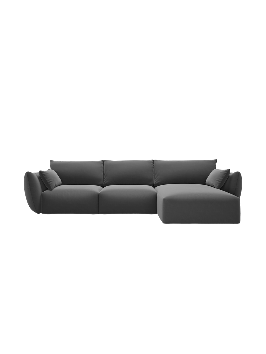 
Canapé d'angle design "Clau" 4 places - Velours gris foncé / Pièce d'angle droite
