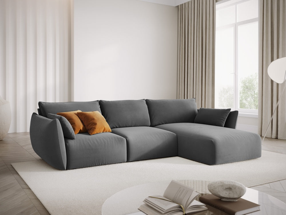
Canapé d'angle design "Clau" 4 places - Velours gris foncé / Pièce d'angle droite