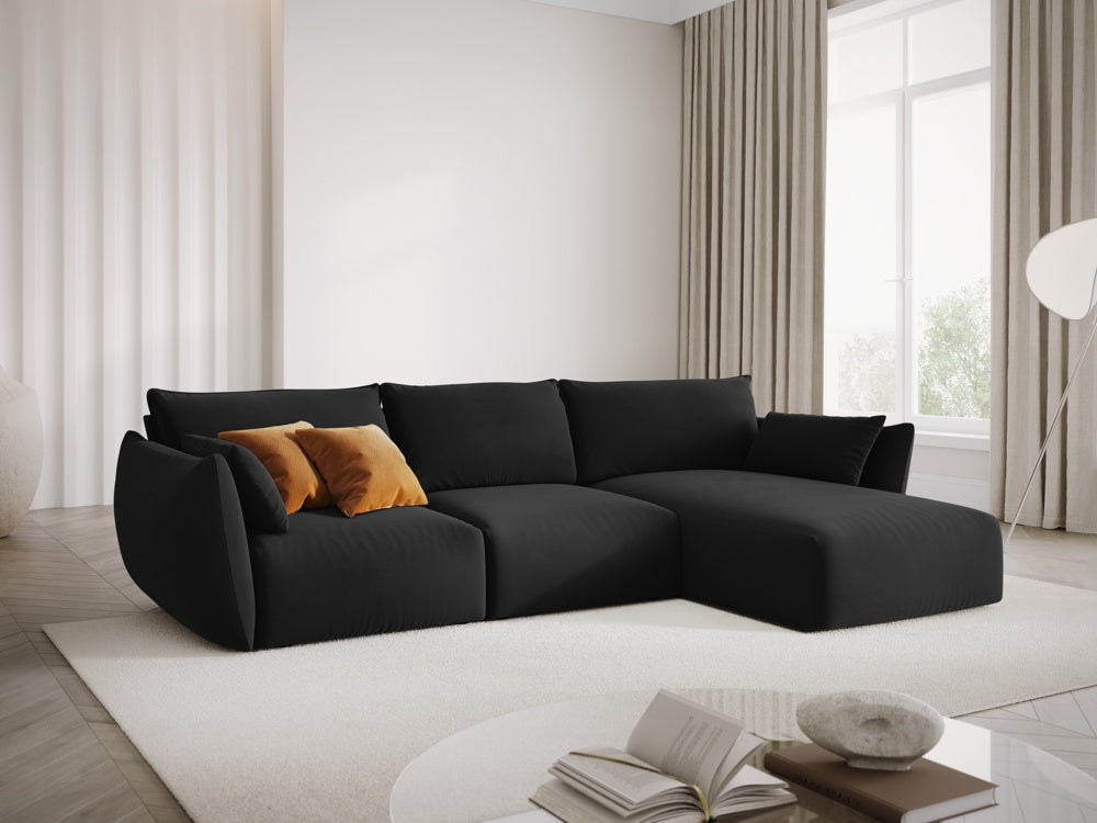 
Canapé d'angle design "Clau" 4 places - Velours noir / Pièce d'angle droite