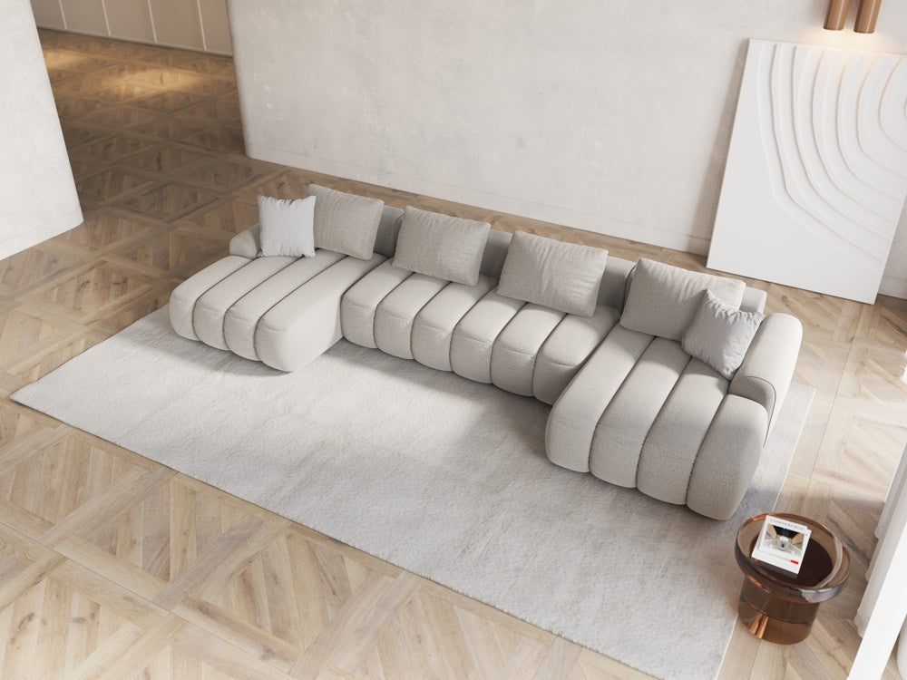 
5-Seater Designer Panoramic Sofa "Kimi" with Sleeping Function - Structured Fabric Beige