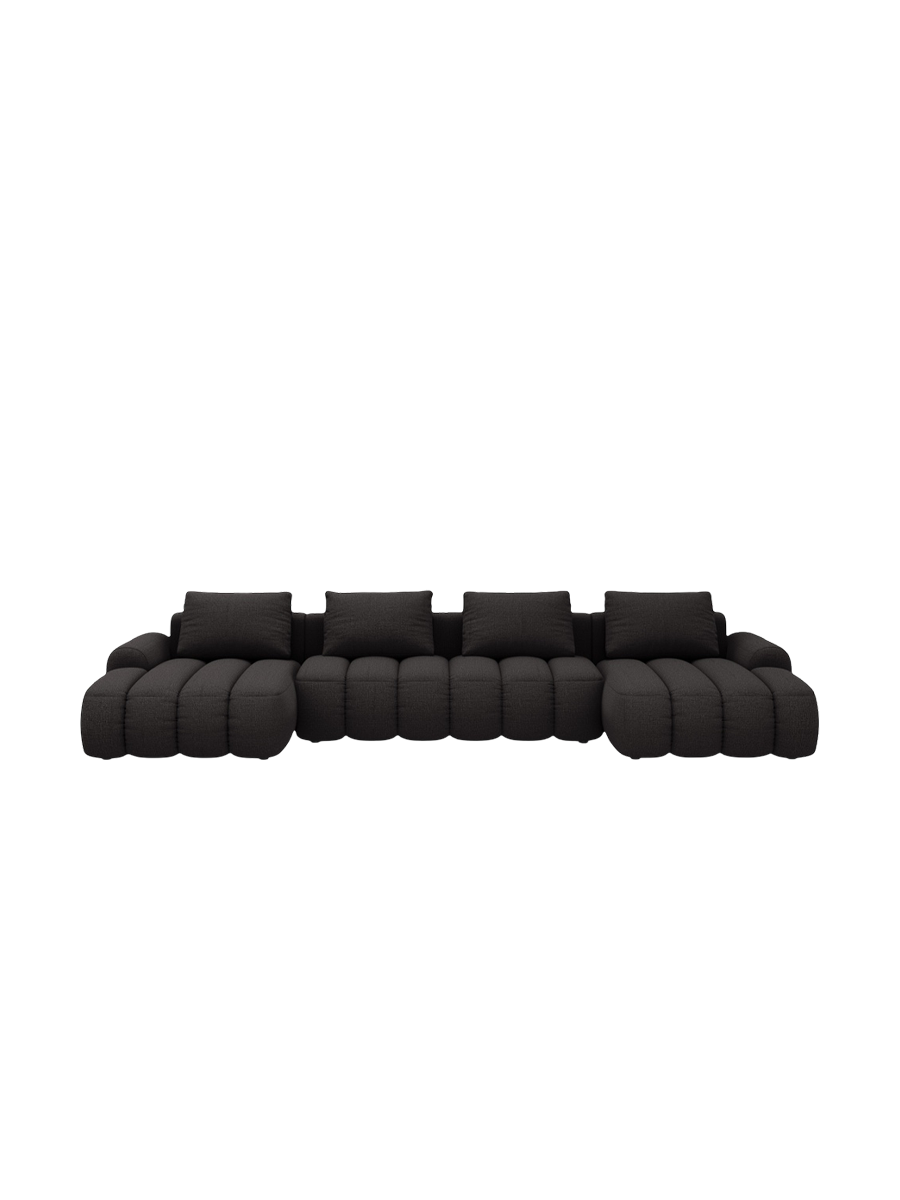 
5-Seater Designer Panoramic Sofa "Kimi" with Sleeping Function - Structured Fabric Dark Grey