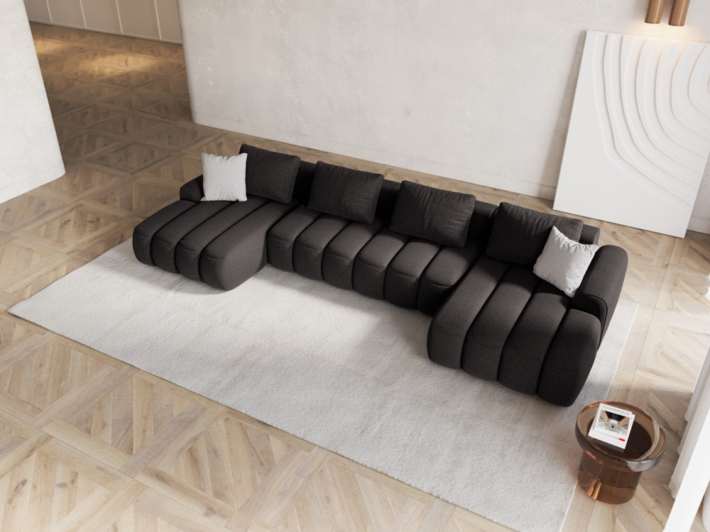 
5-Seater Designer Panoramic Sofa "Kimi" with Sleeping Function - Structured Fabric Dark Grey