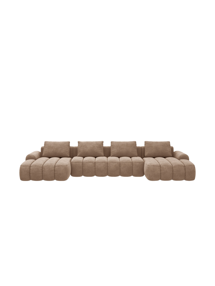 
5-Seater Designer Panoramic Sofa "Kimi" with Sleeping Function - Velvet Dark Beige