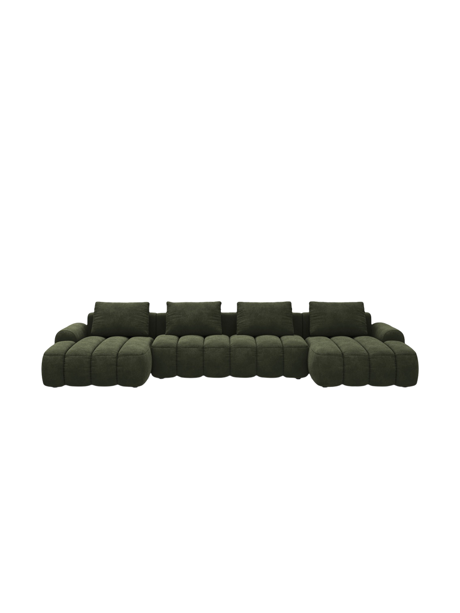 
5-Seater Designer Panoramic Sofa "Kimi" with Sleeping Function - Velvet Green