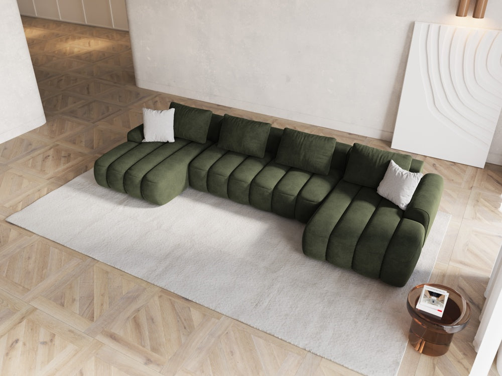 
5-Seater Designer Panoramic Sofa "Kimi" with Sleeping Function - Velvet Green