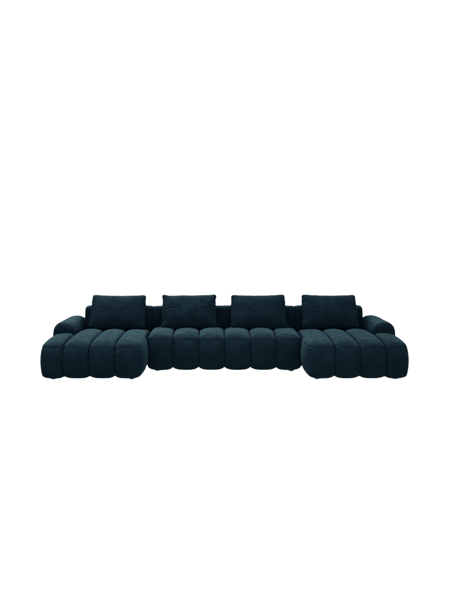 
5-Seater Designer Panoramic Sofa "Kimi" with Sleeping Function - Velvet Petrol dark