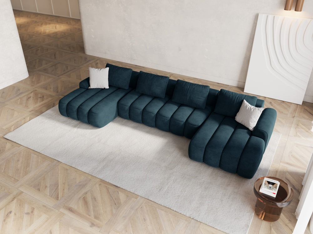 
5-Seater Designer Panoramic Sofa "Kimi" with Sleeping Function - Velvet Petrol dark