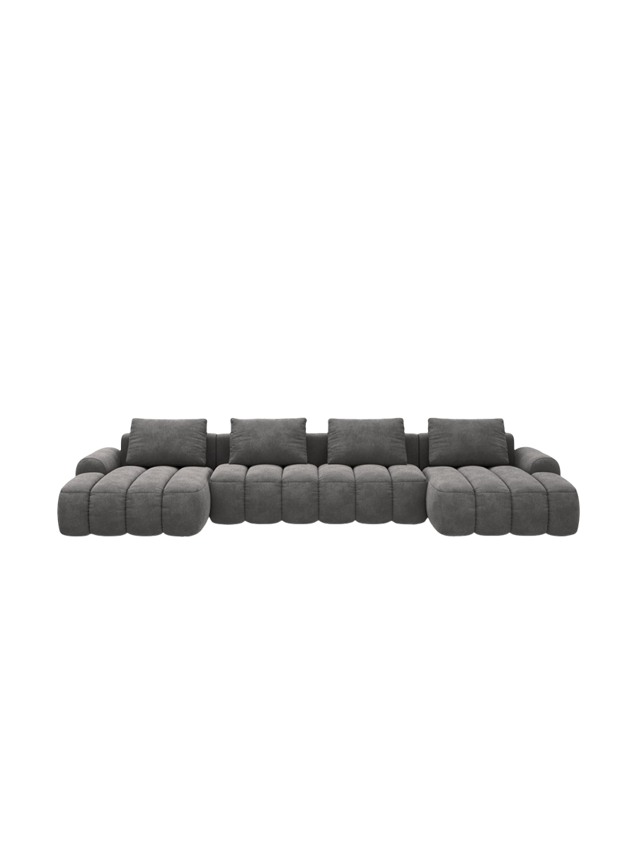 
5-Seater Designer Panoramic Sofa "Kimi" with Sleeping Function - Velvet Grey