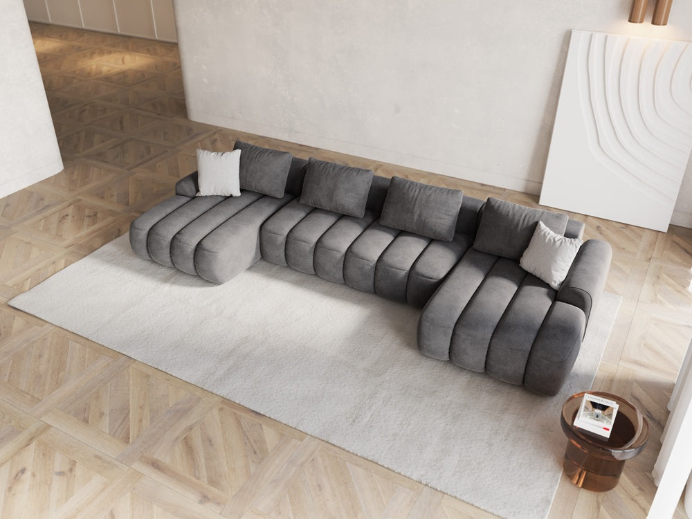 
5-Seater Designer Panoramic Sofa "Kimi" with Sleeping Function - Velvet Grey