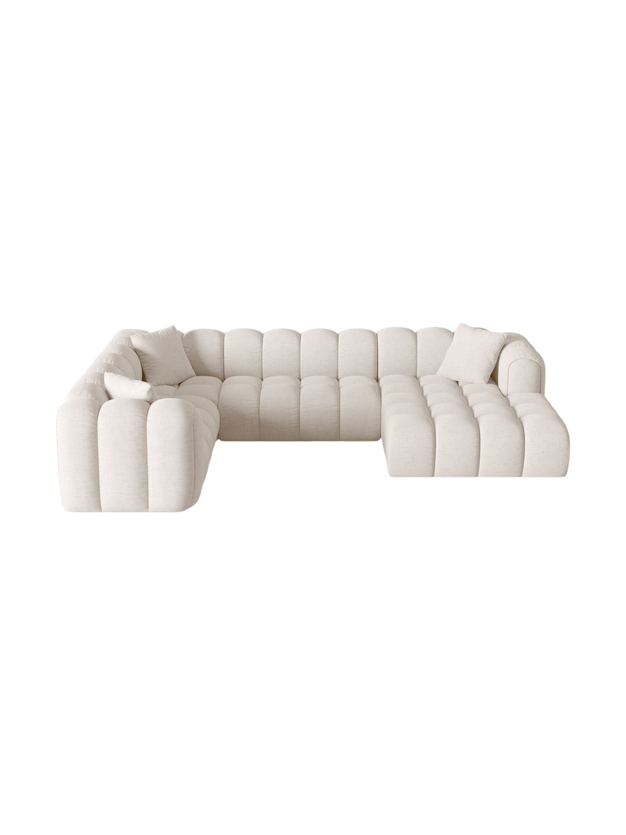 
6-Seater Designer Panoramic Sofa "Arden" - Structured Fabric Beige / Long edge left
