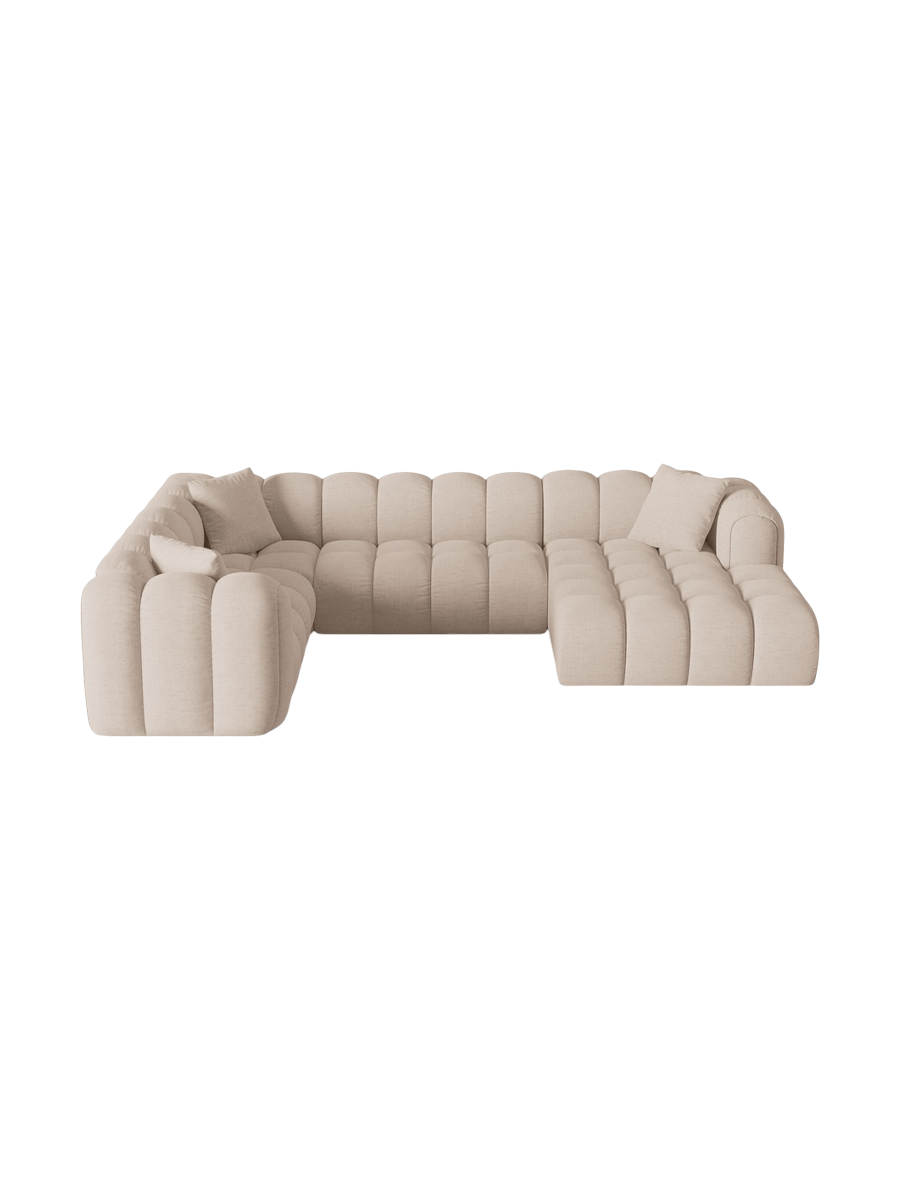 
6-Seater Designer Panoramic Sofa "Arden" - Structured fabric Cappuccino / Long edge left