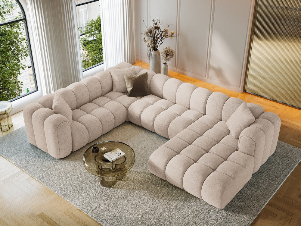 
6-Seater Designer Panoramic Sofa "Arden" - Structured fabric Cappuccino / Long edge left