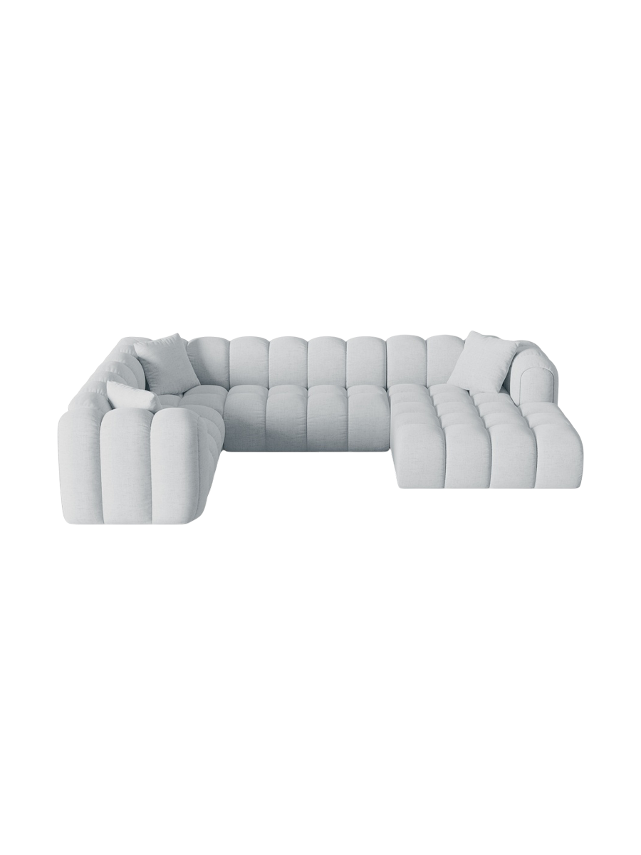 
6-Seater Designer Panoramic Sofa "Arden" - Structural Fabric Light Grey / Long edge left
