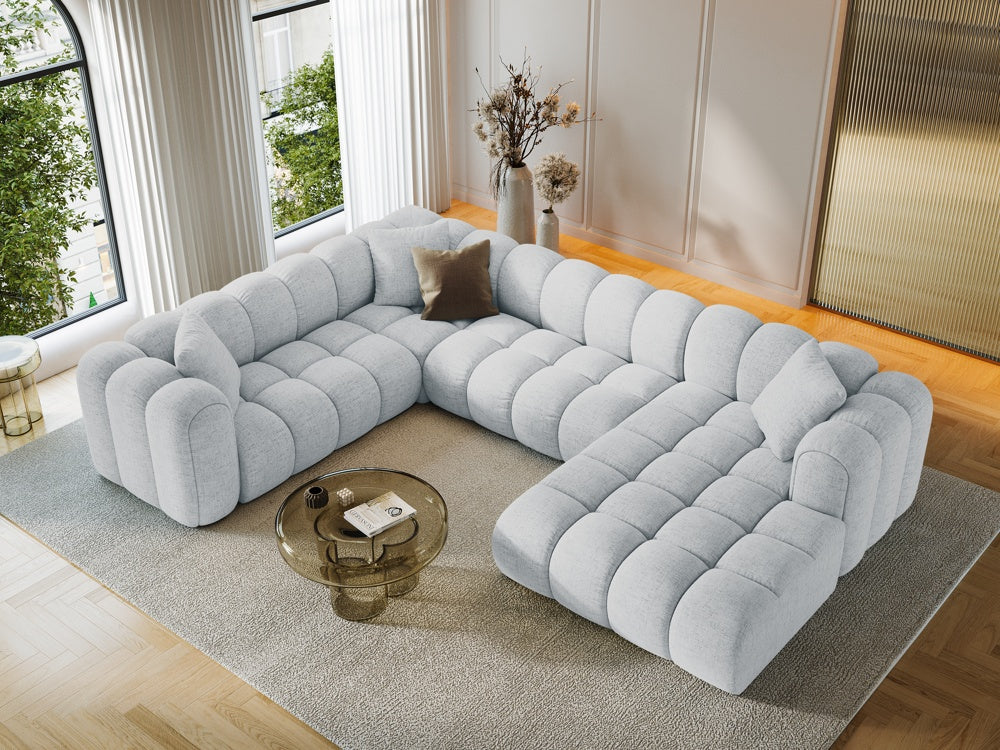 
6-Seater Designer Panoramic Sofa "Arden" - Structural Fabric Light Grey / Long edge left