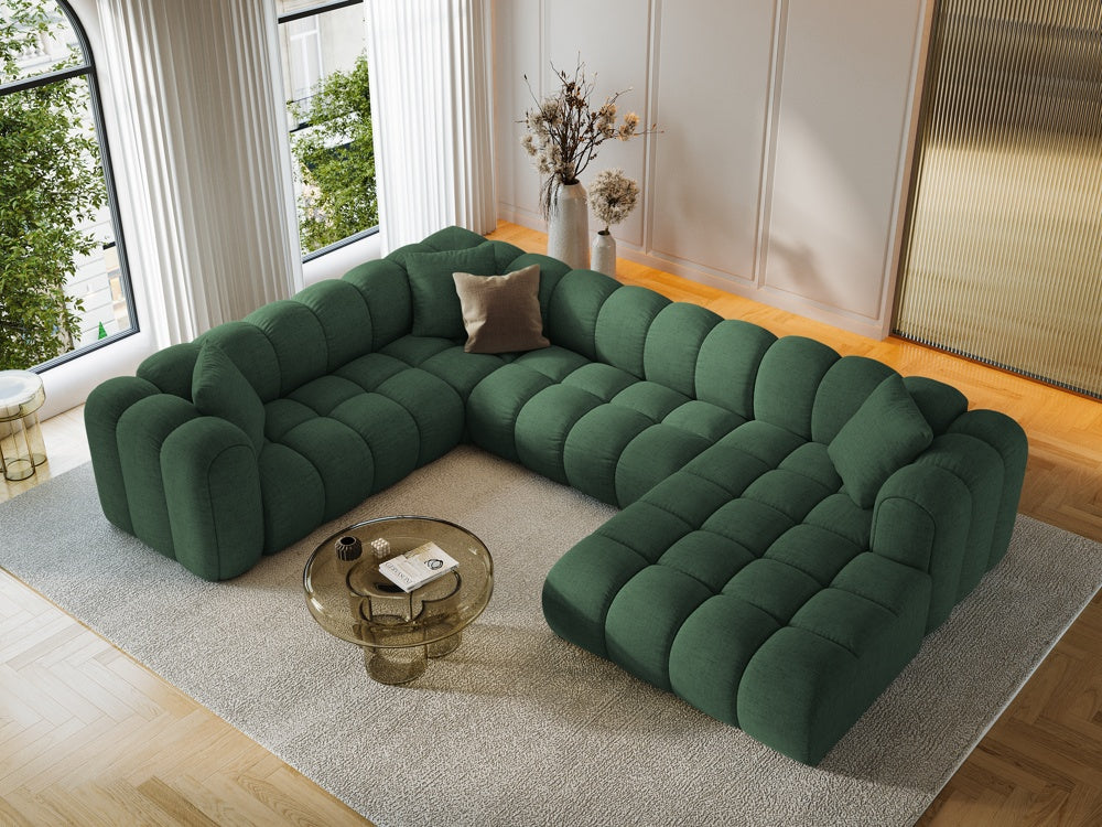 
6-Seater Designer Panoramic Sofa "Arden" - Textured Fabric Green / Long edge left