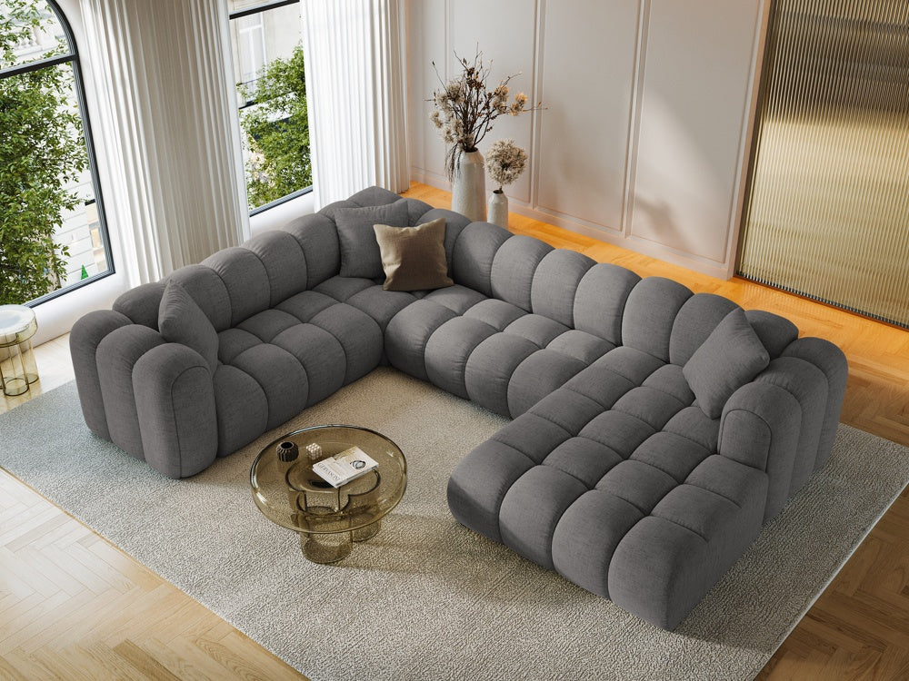 
6-Seater Designer Panoramic Sofa "Arden" - Textured Fabric Grey / Long edge left