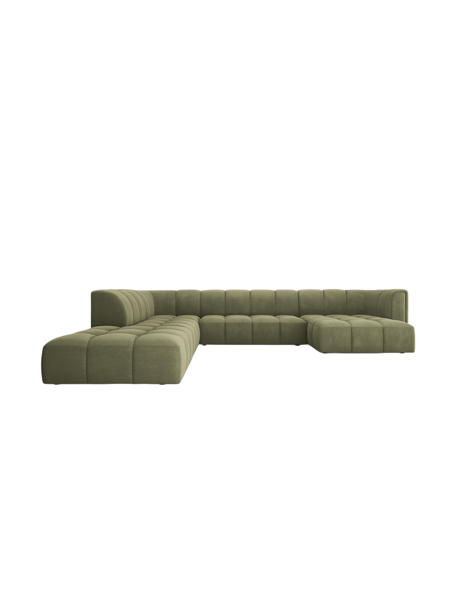 
Grosses Design Panorama-Sofa "Adams" - Chenille Olivgrün / Lange Seite links