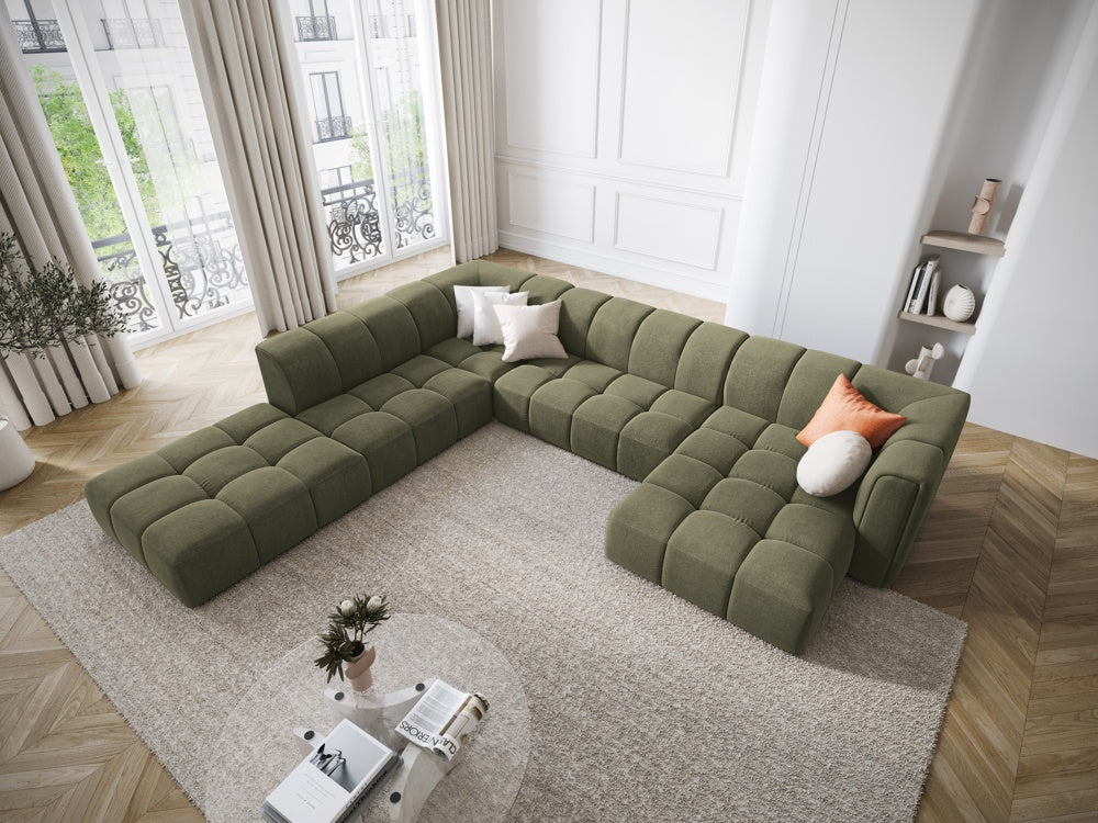 
Grosses Design Panorama-Sofa "Adams" - Chenille Olivgrün / Lange Seite links