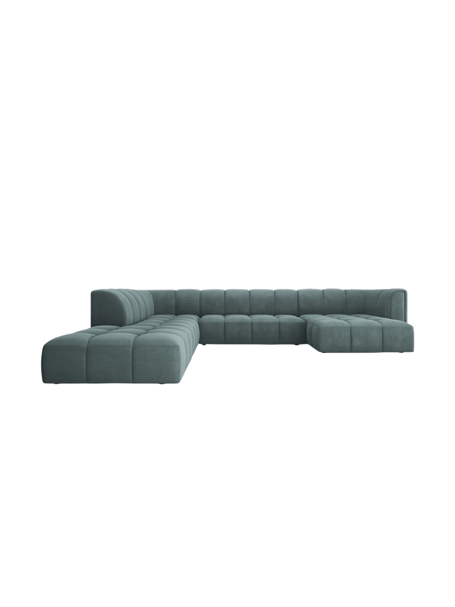 
Grosses Design Panorama-Sofa "Adams" - Chenille Petrol / Lange Seite links