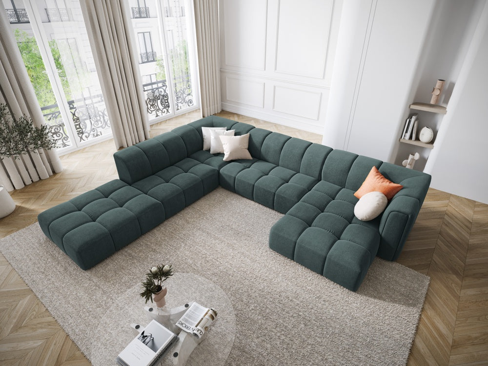 
Grosses Design Panorama-Sofa "Adams" - Chenille Petrol / Lange Seite links