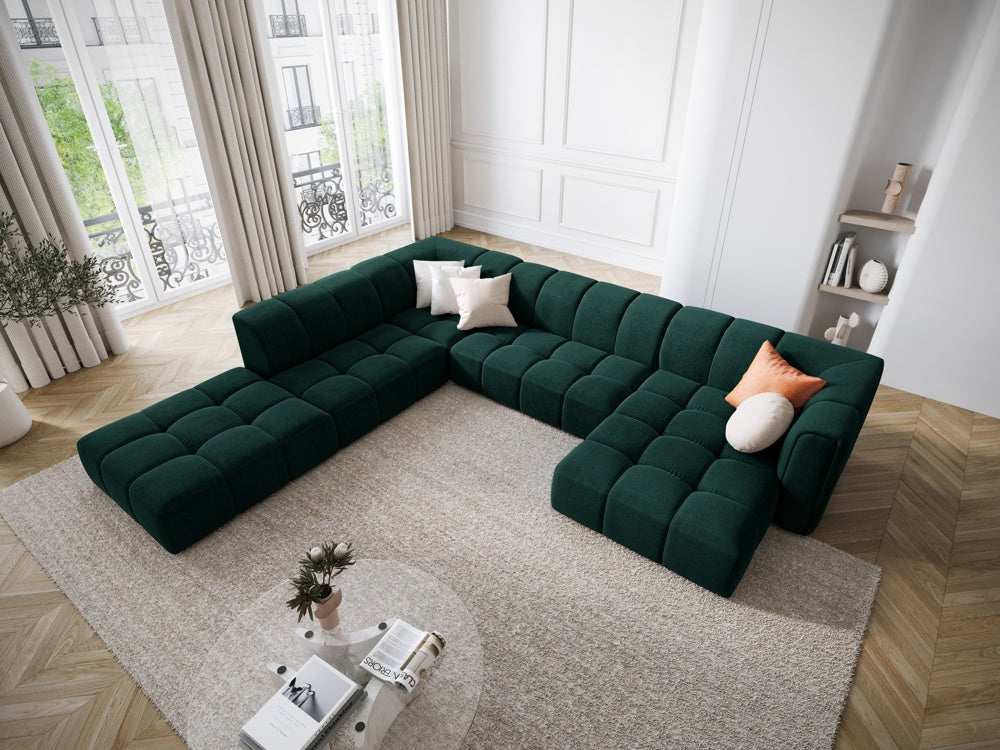 
Grosses Design Panorama-Sofa "Adams" - Chenille Flaschengrün / Lange Seite links