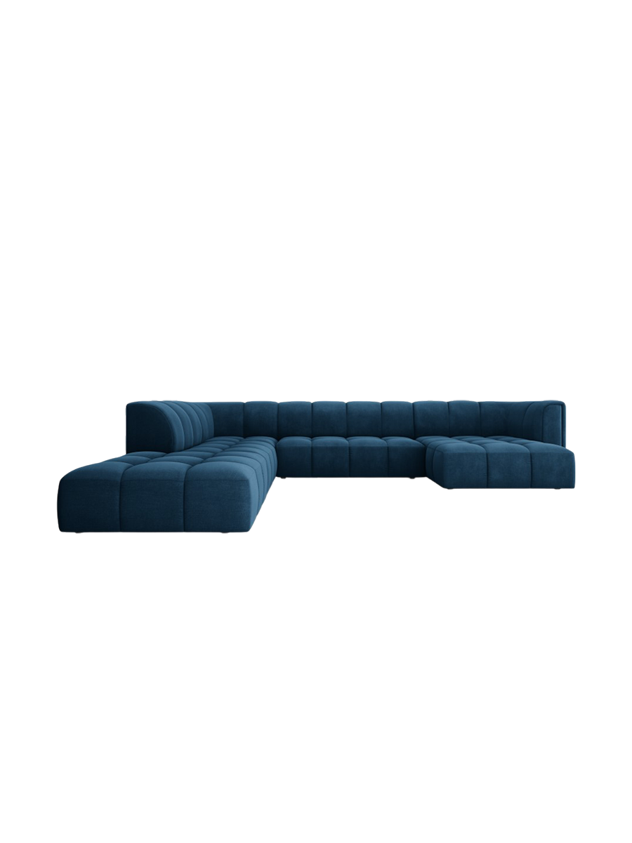 
Grosses Design Panorama-Sofa "Adams" - Chenille Königsblau / Lange Seite links