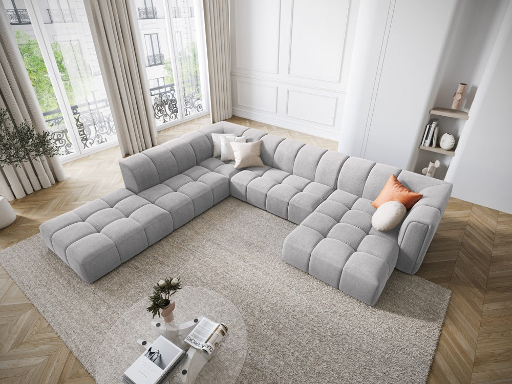 
Grosses Design Panorama-Sofa "Adams" - Chenille Hellgrau / Lange Seite links