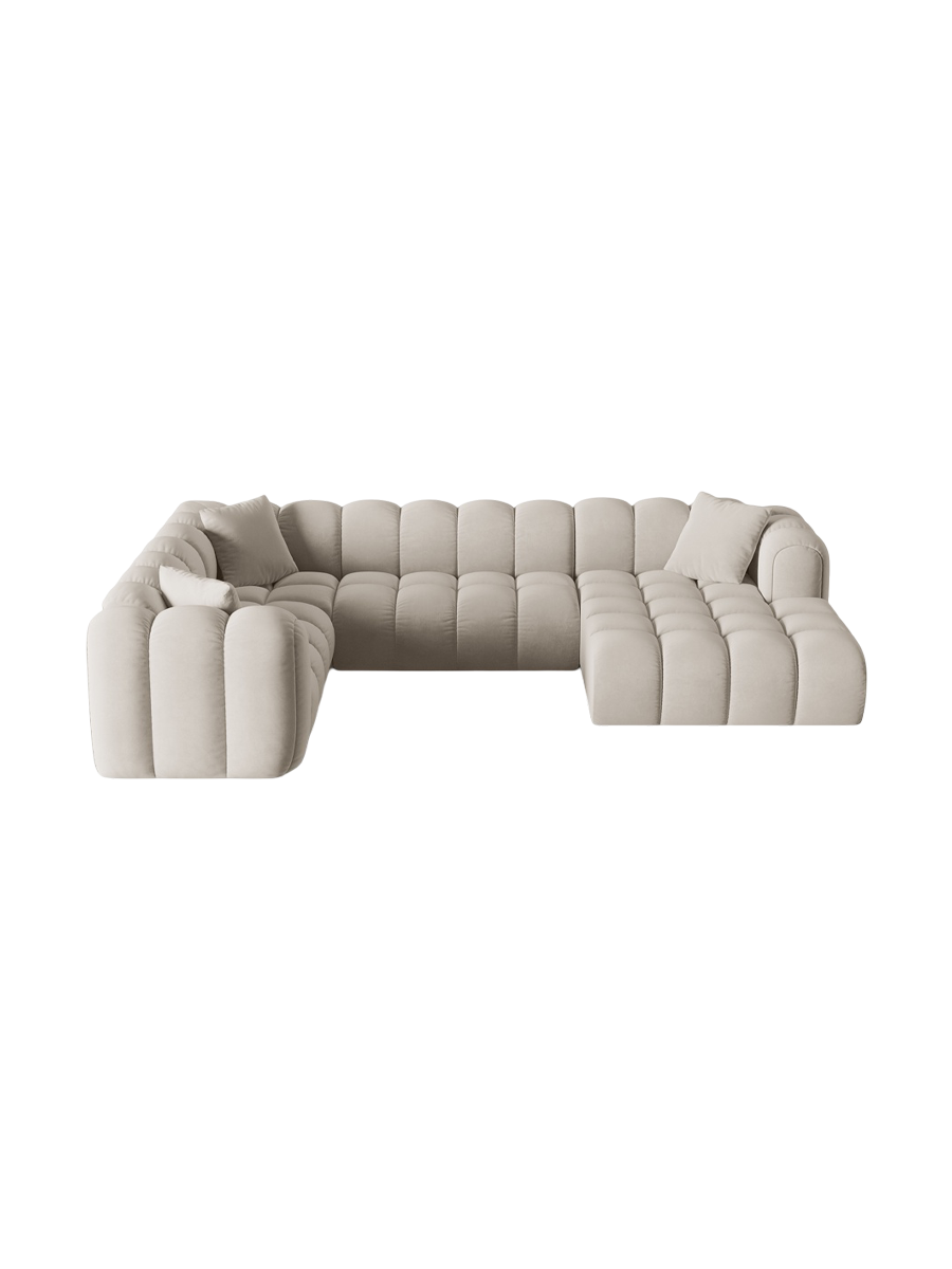 
6-Seater Designer Panoramic Sofa "Arden" - Velvet Ecru / Long edge left