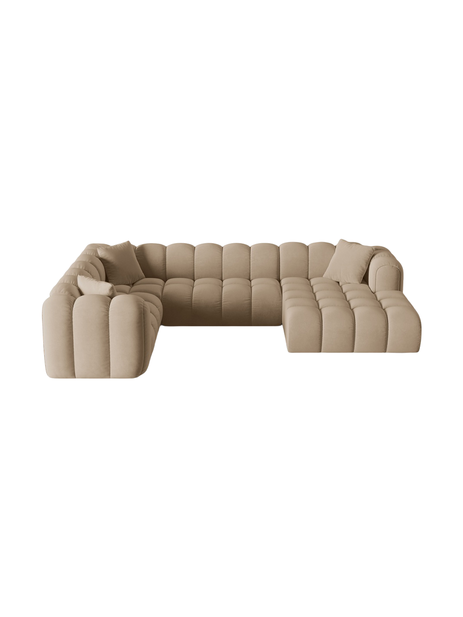 
6-Seater Designer Panoramic Sofa "Arden" - Velvet Sand / Long edge left