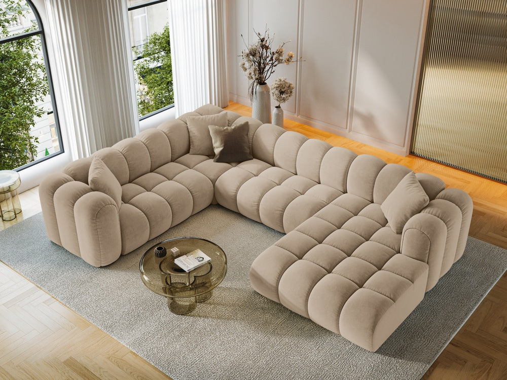 
6-Seater Designer Panoramic Sofa "Arden" - Velvet Sand / Long edge left