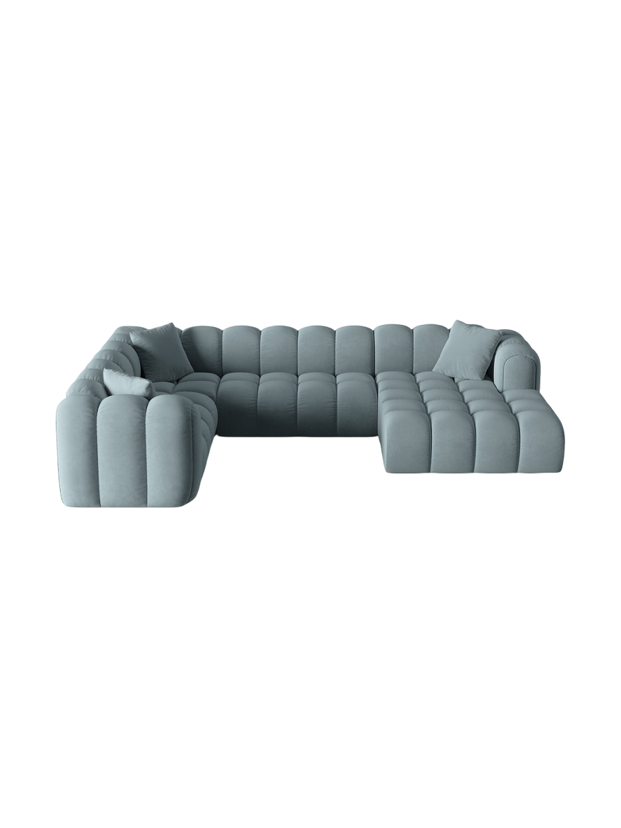 
6-Seater Designer Panoramic Sofa "Arden" - Velvet Light Blue / Long edge left