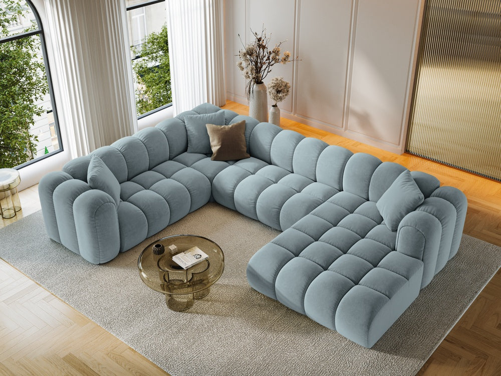 
6-Seater Designer Panoramic Sofa "Arden" - Velvet Light Blue / Long edge left