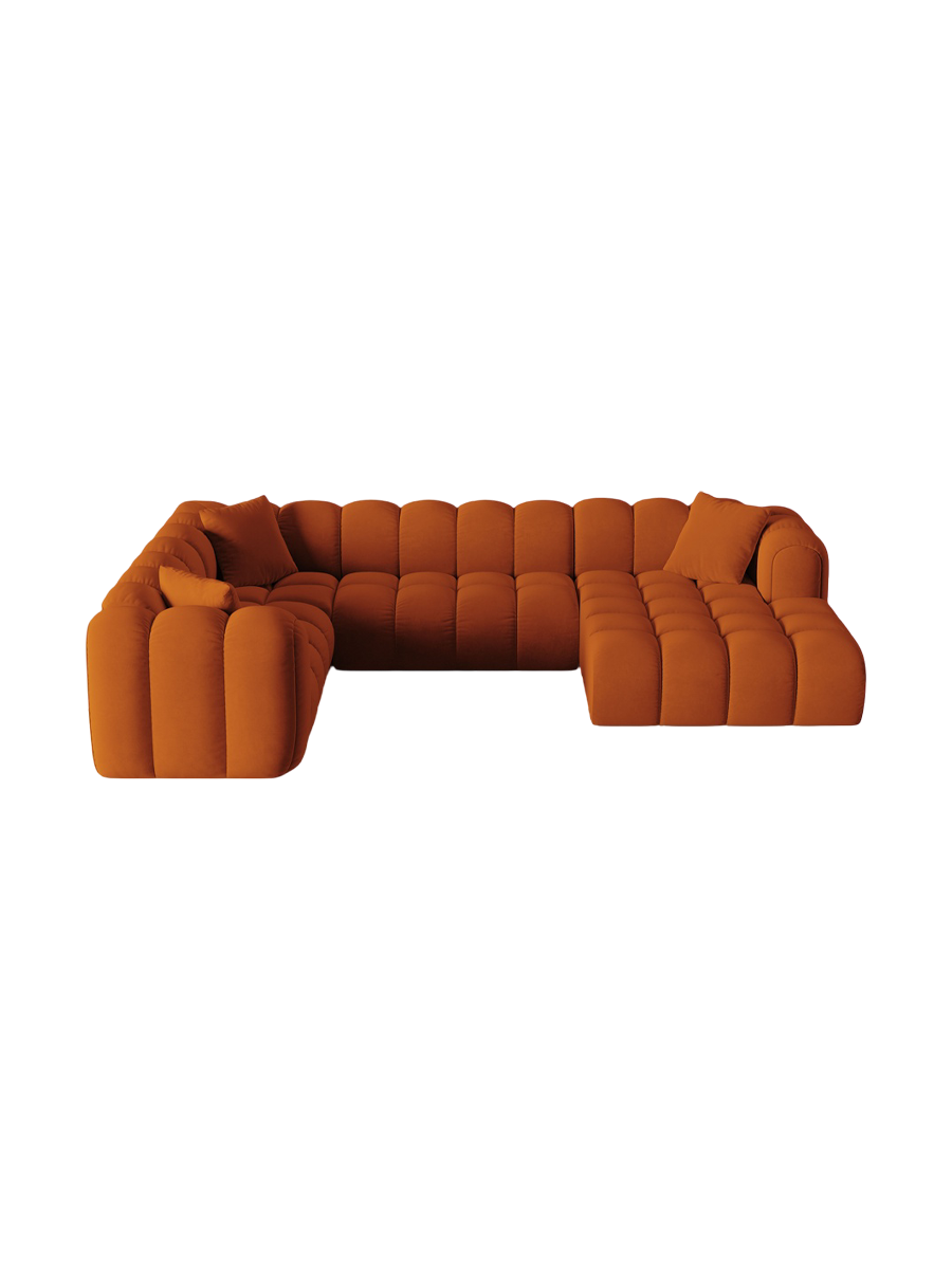 
6-Seater Designer Panoramic Sofa "Arden" - Velvet Terracotta / Long edge left
