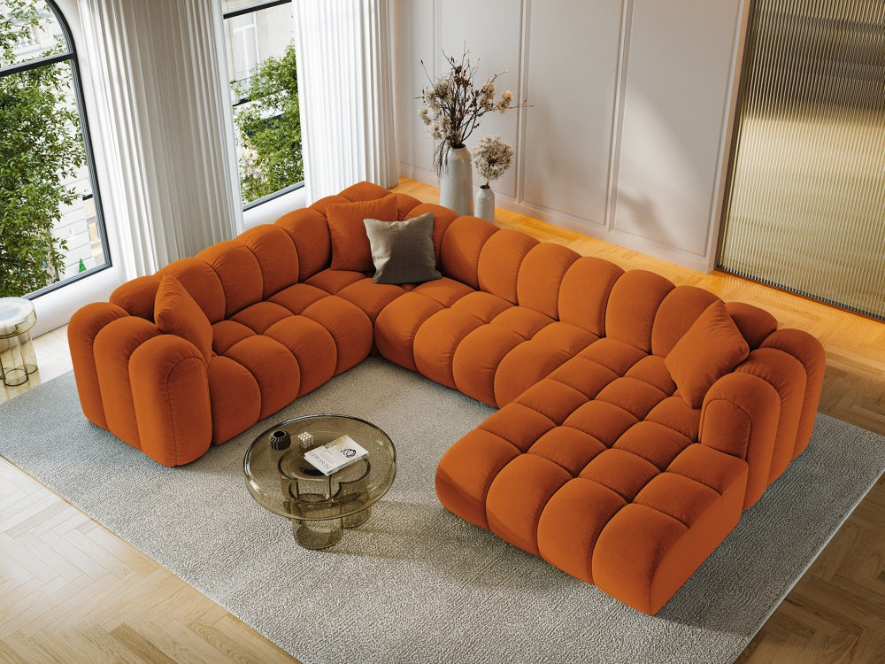 
6-Seater Designer Panoramic Sofa "Arden" - Velvet Terracotta / Long edge left
