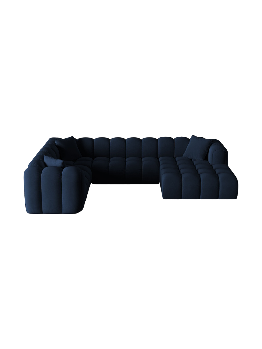 
6-Seater Designer Panoramic Sofa "Arden" - Velvet Royal Blue / Long edge left